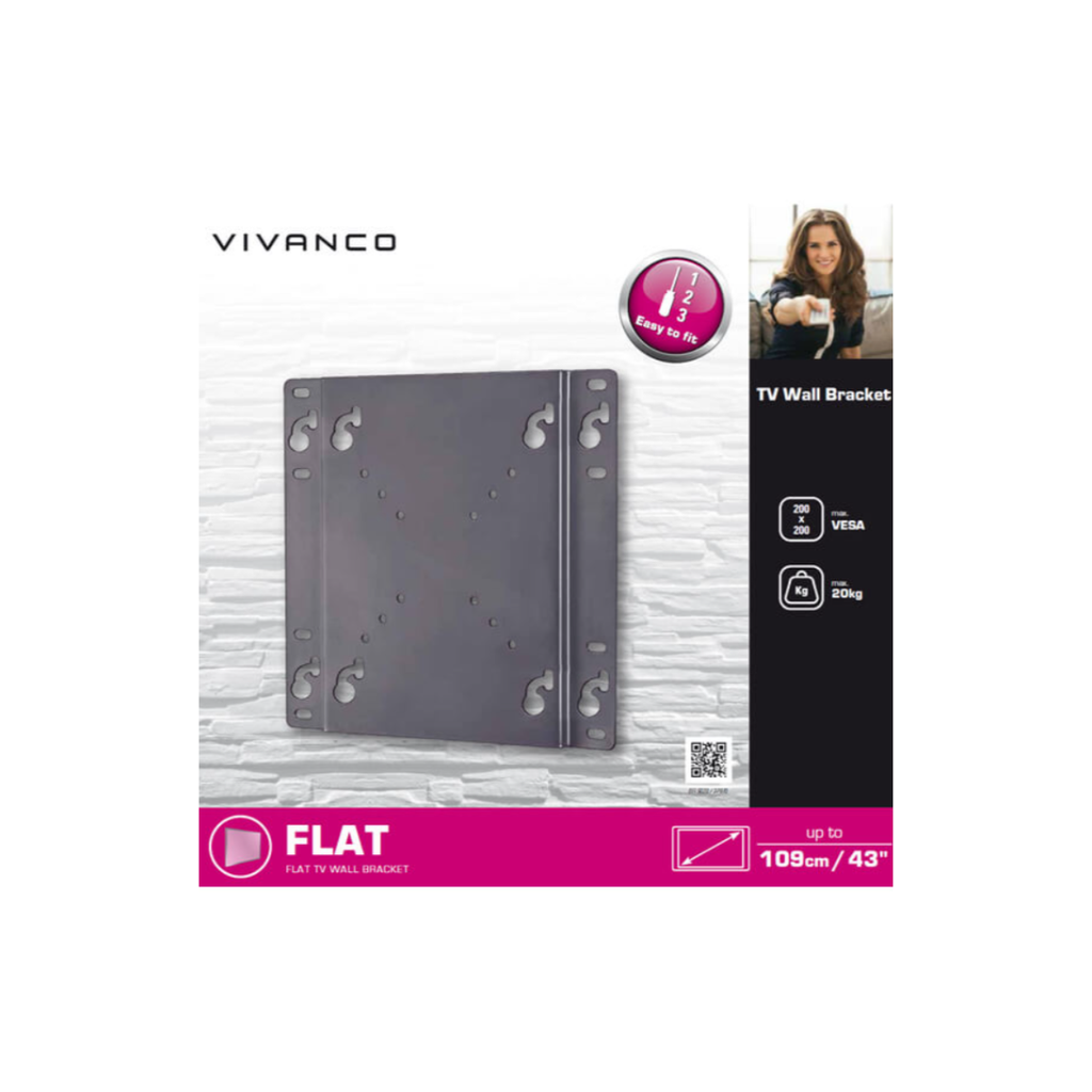 VIVANCO BFI 6020 TV Wall Bracket – Flat Profile, VESA 200, Max 20kg – New